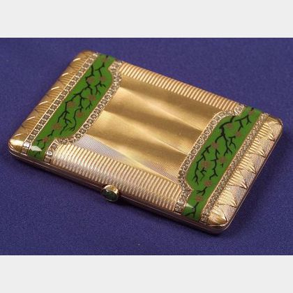 Art Deco 18kt Bi-color Gold and Enamel Cigarette Case
