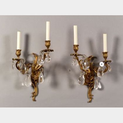 Pair of Louis XV-Style Gilt Metal Two Light Sconces