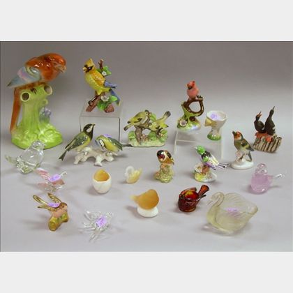 Thirty-six Assorted Ceramic, Glass, and Metal Bird Figures and Figural Articles