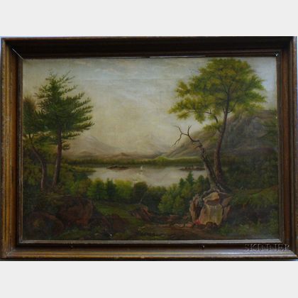 Framed 19th Century American School Oil on Canvas Hudson River Landscape