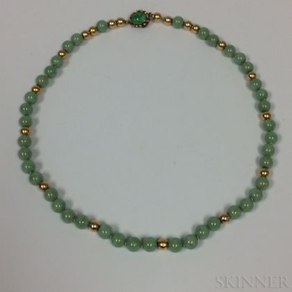 14kt Gold and Jadeite Bead Necklace
