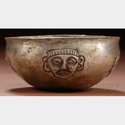 Pre-Columbian Embossed Silver Bowl