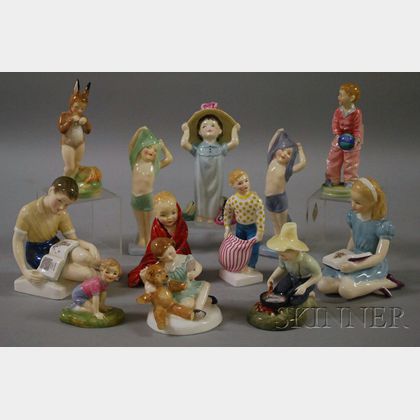 Twelve Royal Doulton Porcelain Figures and Figural Groups of Children