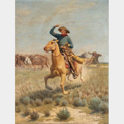 Charles Craig (American, 1846-1931) Cowboy Throwing Lasso