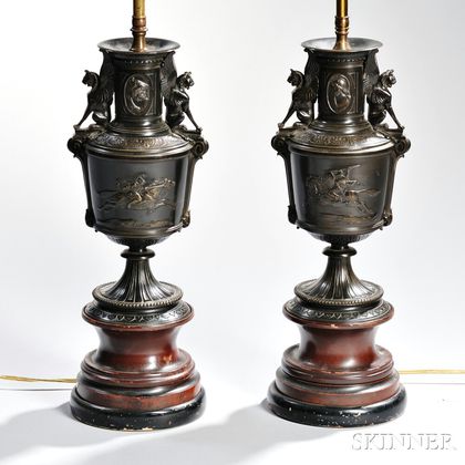Pair of Bronze Neoclassical Vase Lamp Bases