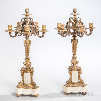 Pair of Louis XV-style Gilt-bronze Five-light Candelabra