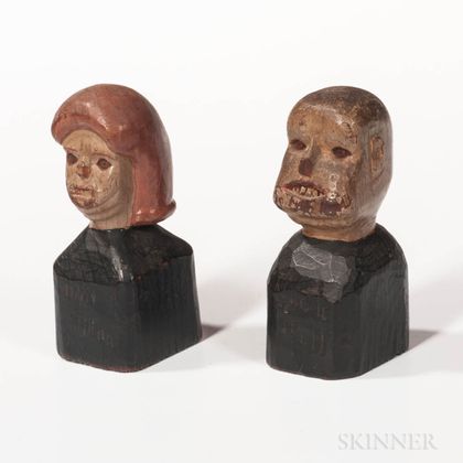 Carved and Painted Busts of a Man and Woman