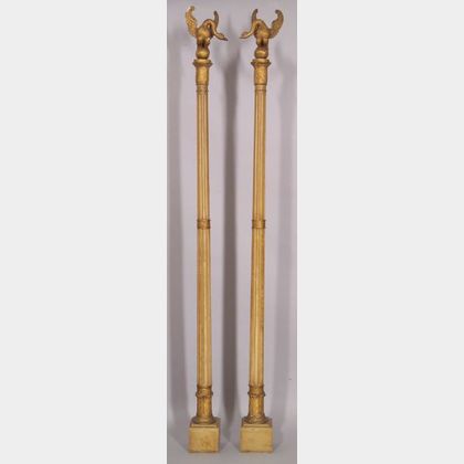 Gilt Carved Columns with Swan Finials