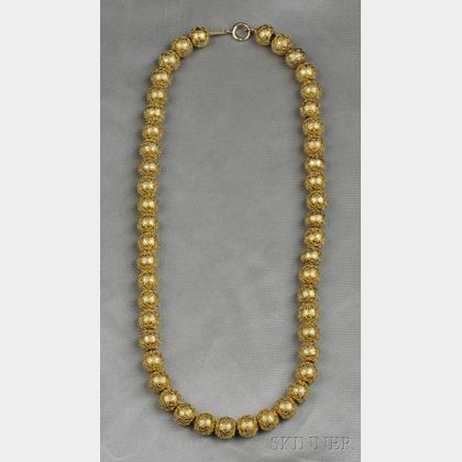 Etruscan Revival Gold Bead Necklace