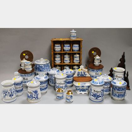 Group of Blue and White-decorated Kitchen Ware and Accoutrements