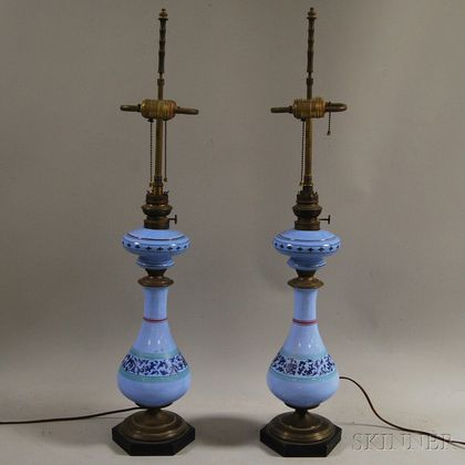 Pair of Periwinkle Blue Opaline Glass Lamps