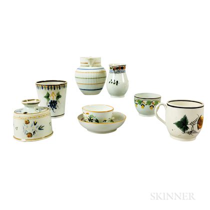 Eight Staffordshire Polychrome Decorated Creamware Ceramic Items
