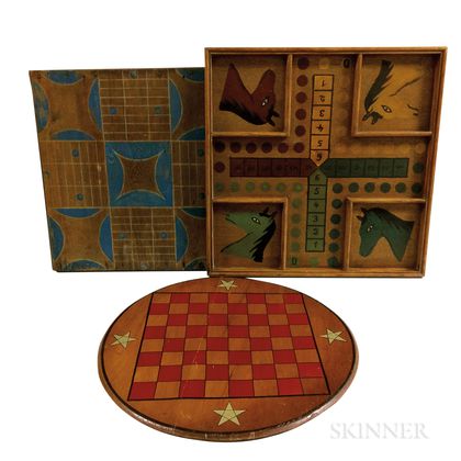 Three Polychrome Paint-decorated Game Boards. Estimate $300-500