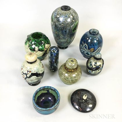 Nine John Nygren Art Glass Objects