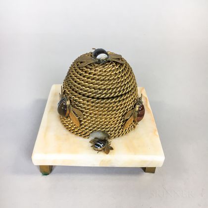 Gilt-brass and Hardstone Bee Skep-form Inkwell