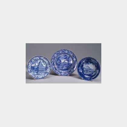 Three Historic Blue Transfer Decorated Staffordshire Plates