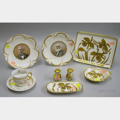 Nine Pieces of Gilt-decorated Porcelain Tableware