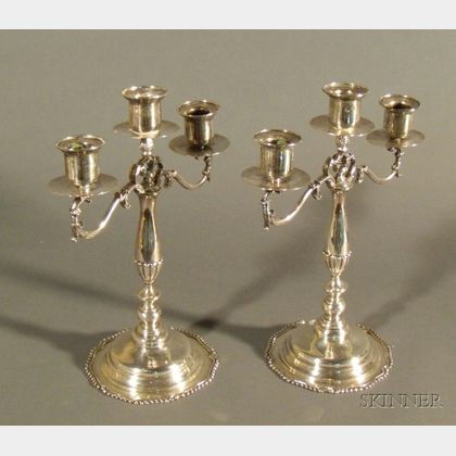 Pair of Mexican Sterling Three Light Candelabra