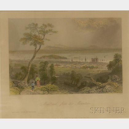 Four Framed Hand-colored Engravings on Paper Views of Montreal After William Henry Bartlett (British, 1809-1854)