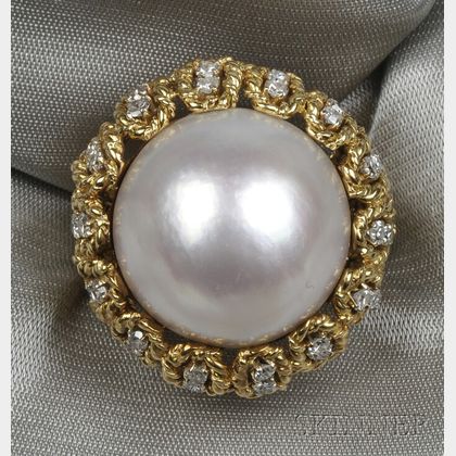18kt Gold, Mabe Pearl, and Diamond Ring, Tiffany & Co.