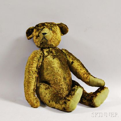 Early Articulated Green Mohair Teddy Bear