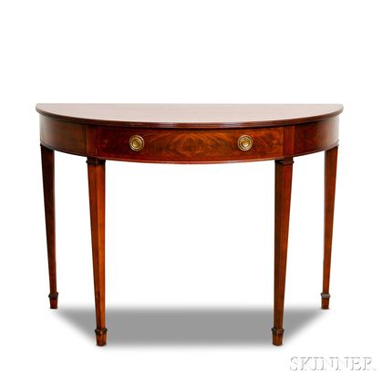 Regency-style Inlaid Mahogany Demilune One-drawer Console Table