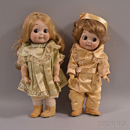 Two Kestner Googly Eye Bisque Head Dolls