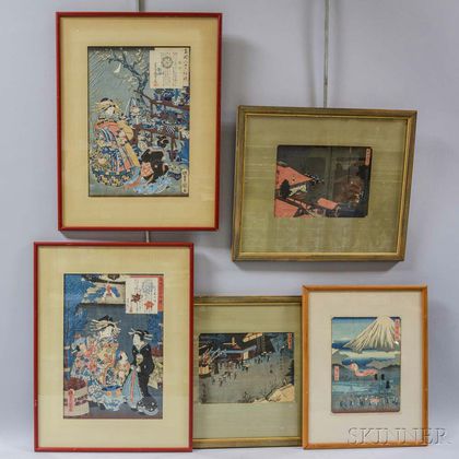 Five Framed Woodblock Prints