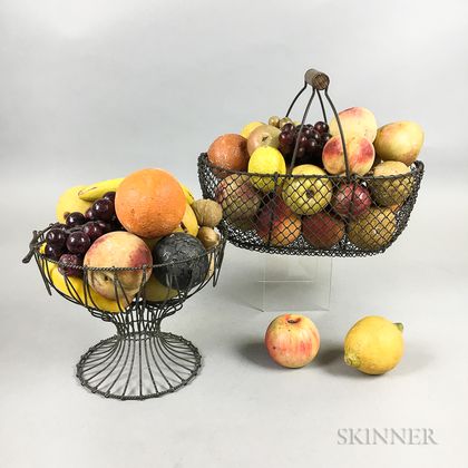 Large Group of Stone Fruit in Two Wire Baskets. Estimate $400-600