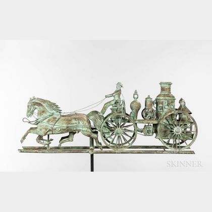 Rare Molded Sheet Copper and Zinc Steam Pumper and Horses Weathervane