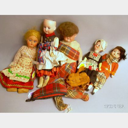 Five Bisque Costume Dolls