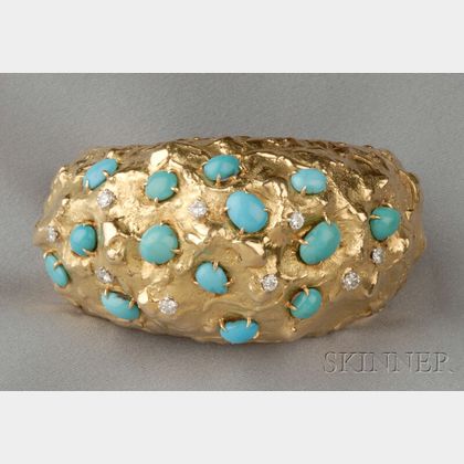 18kt Gold, Turquoise, and Diamond Bracelet, David Webb