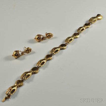 14kt Gold Hand Bracelet and Urn Earpendants