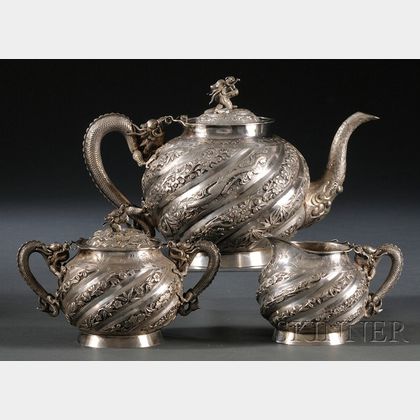 Three-piece Chinese Export Silver Tea Set