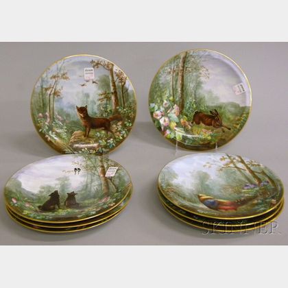 Set of Eight Hand-painted Game-decorated Porcelain Plates