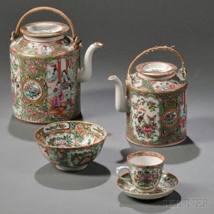 Four Assembled Rose Medallion Porcelain Tea Ware Items