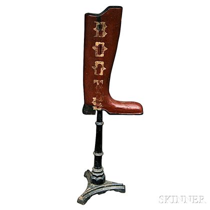 Red-painted Boot Trade Sign on Cast Iron Stand