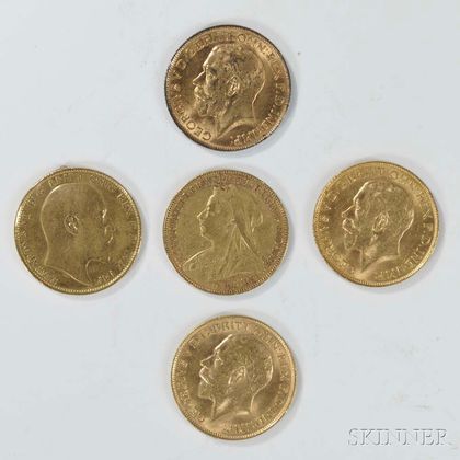 Five British Gold Sovereigns