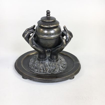 Continental Bronze Hands Holding an Urn Inkwell