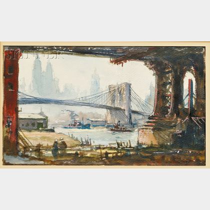 Jack Lorimer Gray (American, 1927-1981) Lot of Two New York City Views of the Brooklyn and Manhattan Bridges