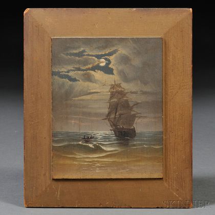 Wendell Macy (Massachusetts, 1845-1913) Moonlight over the Bark Minmanueth Ashore on the South Side of Nantucket.