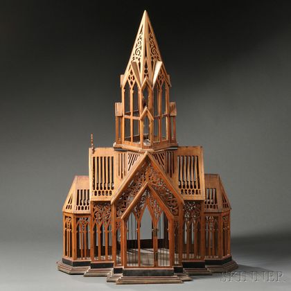 Large Victorian Fret-carved and Wirework Architectural Church Model