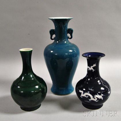 Three Monochrome-glazed Vases