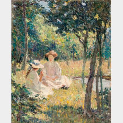 Mary Bradish Titcomb (American, 1858-1927) Ladies in a Sun-drenched Landscape