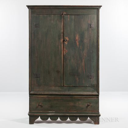 Early Green-painted Cupboard with Drawer