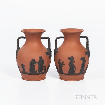 Pair of Wedgwood Rosso Antico Vases