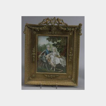 French Miniature Portrait on Ivory of a Noble Boy and Girl