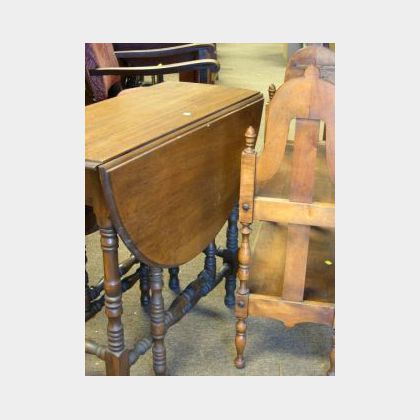 William and Mary Style Mahogany Drop-leaf Gate-leg Table and Birch Book Stand. 