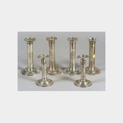 Six Sterling Classical Revival Candlesticks