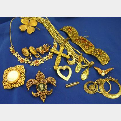 Small Group of Gold-tone Costume Jewelry. 